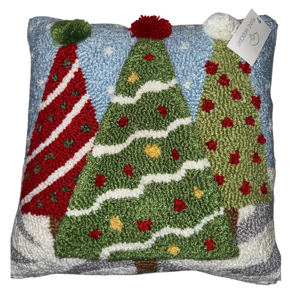 Peking Handicraft 3 Christmas Trees Hook Pillow 14" New Throw Pillow Tree